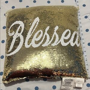 “Blessed” Mainstays Gold and White Sequin Pillow